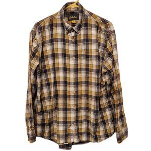 Vintage Cabelas Flannel Shirt Yellow Plaid  Outdoor Button Up Mens Large